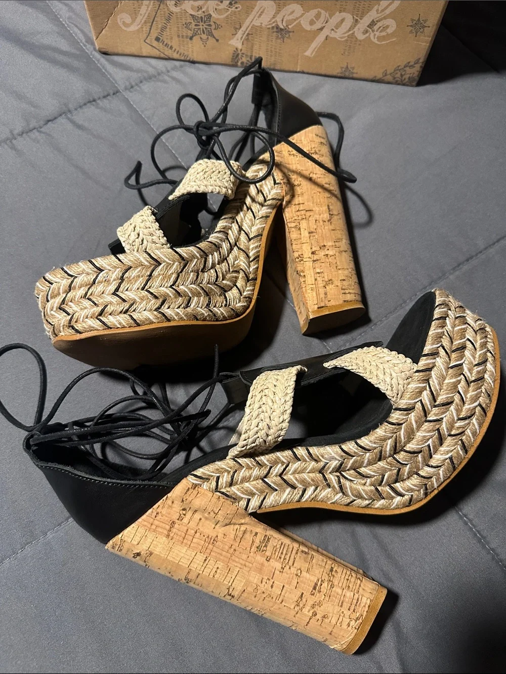 Free People High Society Black & Natural Platform Heel